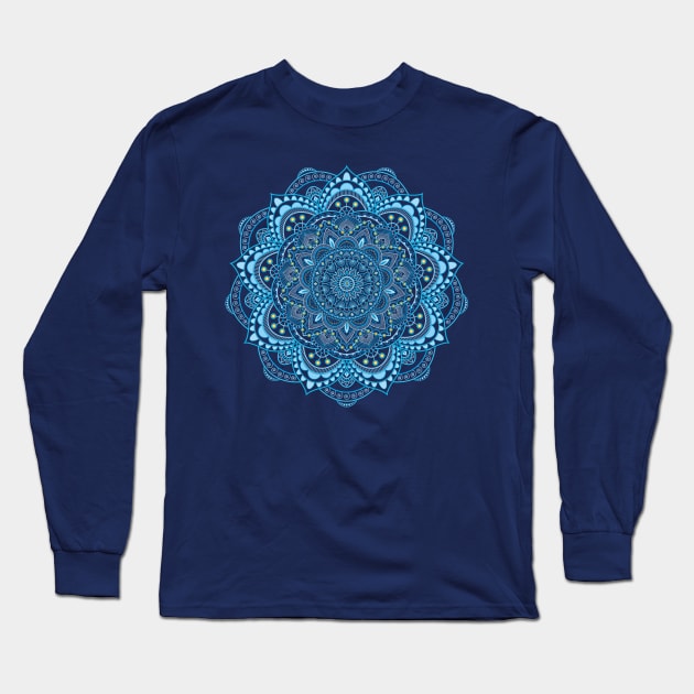 Magic Mandala Sky Blue Long Sleeve T-Shirt by mayumi